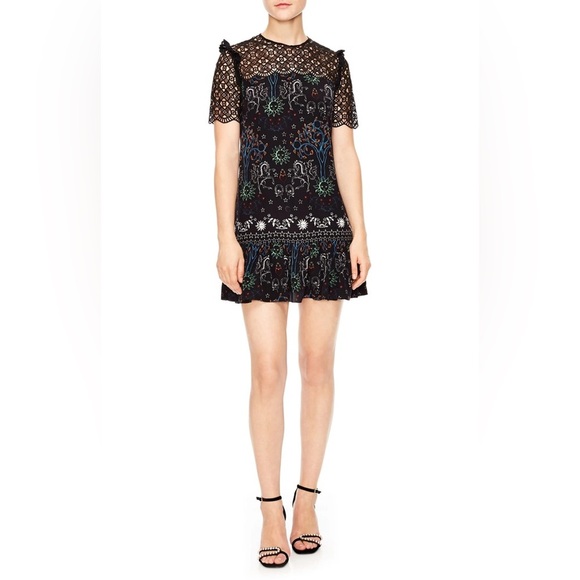 SANDRO Paris Royal Lions Gouet Embriodered Lace Mini Dress - Picture 3 of 14